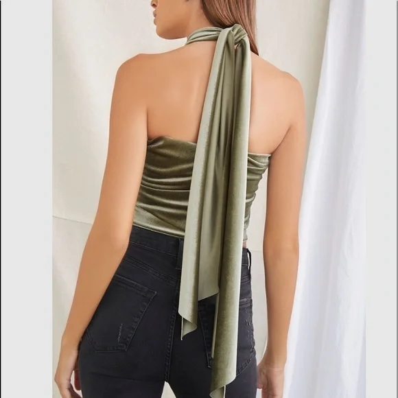 NEW| Blush Velvet Crossover Halter Top - Picture 6 of 7